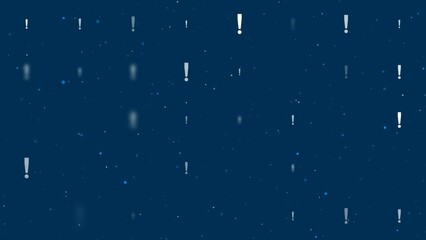 Poster - Template animation of evenly spaced exclamation symbols of different sizes and opacity. Animation of transparency and size. Seamless looped 4k animation on dark blue background with stars
