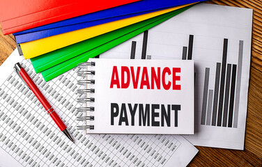 Poster - ADVANCE PAYMENT text on notebook with folder on chart