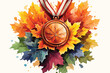 golden medal for first place with red and white ribbon
