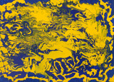 Fototapeta Do akwarium - Abstract fluid art  painting dark blue and yellow