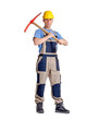 Construction worker holding a construction peak isolated on transparent layered background.
