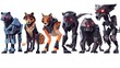 Robotic animals Robotic monsters cartoon. Cyborgs cheetah or puma, fox, wolf, roar bear and seal with red glow eyes. Artificial intelligence zoo machines, Modern Set.