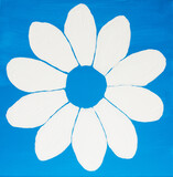 Fototapeta Do akwarium - White flower on blue background painting