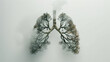 A stark white backdrop with a pair of lungs illustrated using tree branches, symbolizing the need for clean air