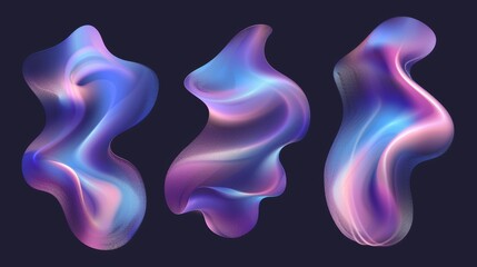 Poster - A blurred holographic abstract blur spot. Modern 3d chameleon aura shape gradient texture. Graphic design isolated set. Pastel fluid paint with colorful blurry dynamic brush strokes.