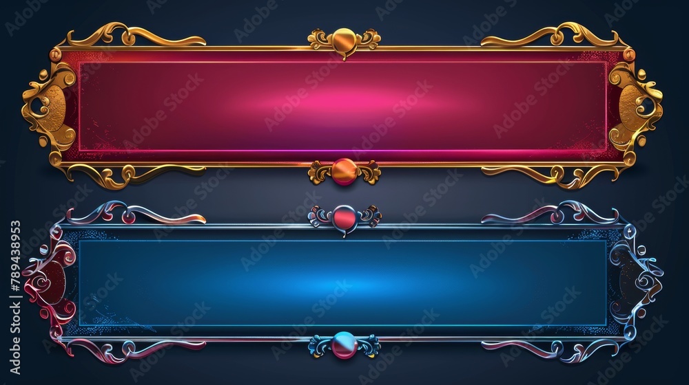 Stock-Illustration „Game button gold frame ui cartoon fantasy design ...