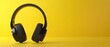 Stereo headphone on yellow background. Rendering in 3D