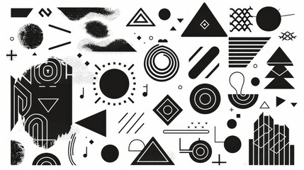 Poster - an abstract y2k shape: black geometric shapes and symbols. retro futuristic elements of y2k design. 