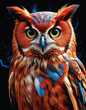 Decorated colorful wise owl with book