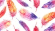 Colorful feathers painted in watercolor on a white background. Suitable for various creative projects