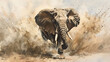 Oil painting elephant wallpaper the symbol of power and power of greatness.