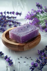 Aufkleber - A soap bar placed on a rustic wooden bowl. Perfect for hygiene or spa concepts