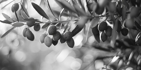 Poster - Ripe olives hanging from a tree, perfect for food and nature concepts