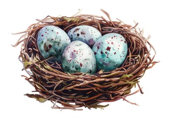Poster - A realistic painting of four eggs in a nest. Suitable for nature-themed designs