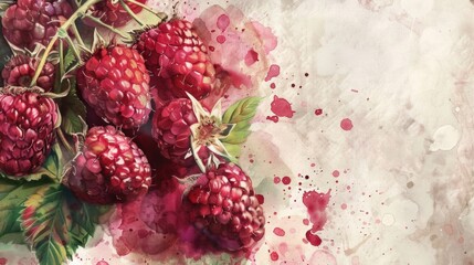 Poster - A vibrant painting of ripe raspberries, perfect for food blogs or kitchen decor