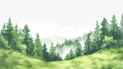 Aufkleber - Lush green forest depicted in a watercolor painting. Ideal for nature-themed designs