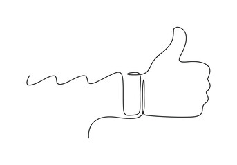 Poster - one continuous line drawing of like hand showing thumb up. isolated on white background vector illus