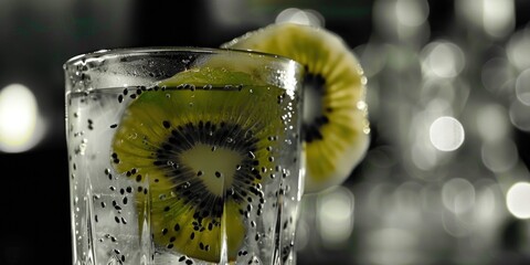 Poster - Fresh kiwi slice in a glass of water. Perfect for healthy lifestyle concept