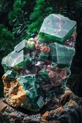 Aufkleber - A cluster of green crystals on top of a rock, ideal for science or nature themes
