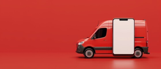 Wall Mural - Blank smartphone screen with red delivery van. 3D rendering