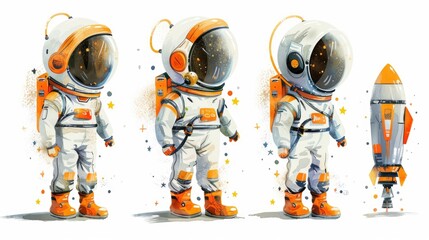 Poster - A group of three astronauts standing together. Suitable for space exploration themes