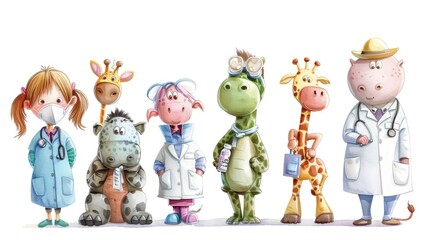 Poster - Cute cartoon animals standing in a group. Perfect for children's books or educational materials