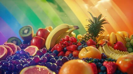 Poster - Close up of a variety of fruit on a wooden table, suitable for healthy eating concept