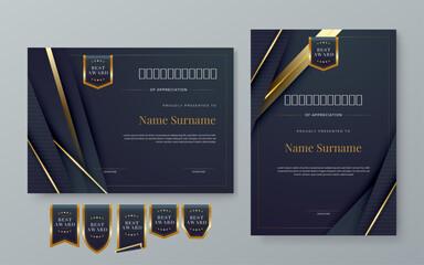 Poster - Black and gold vector award certificate template fancy modern abstract for corporate. For appreciation, achievement, awards, education, competition, diploma template