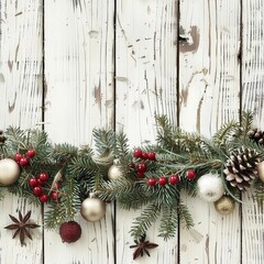 Poster - A Christmas garland featuring pine cones, balls, and star anise. Perfect for holiday decorations