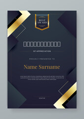 black and gold vector award certificate template fancy modern abstract for corporate. for appreciati