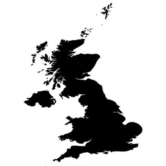 United kingdom map silhouette isolated on transparent background.