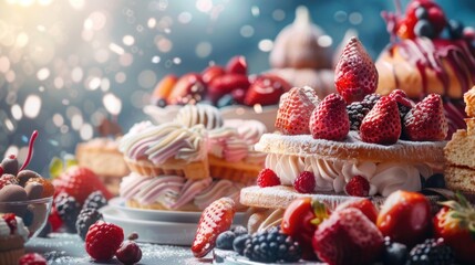 Poster - A variety of delicious cakes displayed on a table, perfect for bakery or dessert concepts
