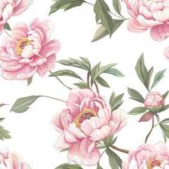 Poster - A beautiful pattern of pink flowers on a clean white background. Perfect for floral designs and spring themes