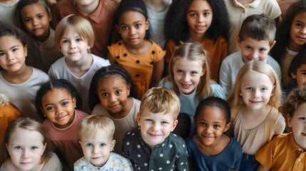 Wall Mural - Group of diverse multiethnic children or kids. Happy, cheerful and cute young multiracial and multiracial boys and girls together, international friends. Social acceptance and unity