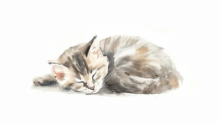 Aufkleber - A peaceful watercolor painting of a sleeping cat. Ideal for pet lovers or relaxation-themed projects