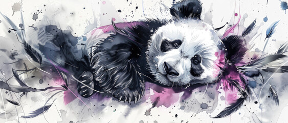 Poster - A painting of a panda bear laying down. Suitable for educational materials