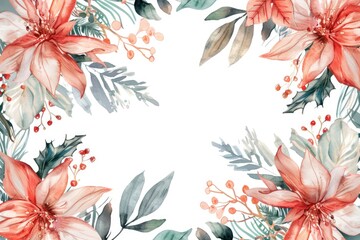 Poster - Beautiful watercolor painting of flowers and leaves on a white background. Ideal for botanical designs