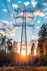 Poster - A dramatic silhouette of a power line at sunset. Perfect for energy or technology concepts