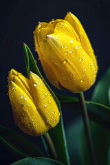 Aufkleber - Two beautiful yellow tulips with water droplets, perfect for nature or spring-themed designs