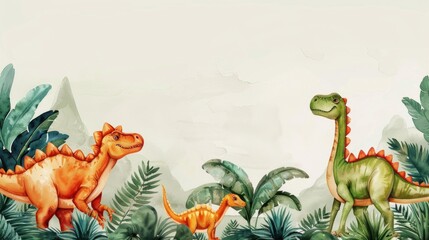 Poster - A painting of dinosaurs in a jungle, suitable for educational purposes