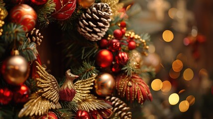Poster - A close up of a festive Christmas wreath, perfect for holiday designs