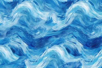Poster - Abstract painting of blue and white waves, ideal for interior decor