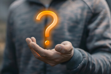 Poster - a man hand holding virtual question mark icon