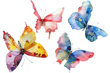 Poster - Three vibrant butterflies on a plain white backdrop. Ideal for nature-themed designs