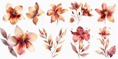 Poster - A collection of watercolor flowers on a white background. Perfect for various design projects