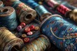 Colorful spools of thread neatly arranged on a table, perfect for sewing projects