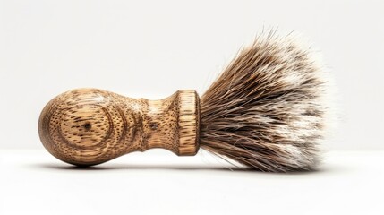 Poster - Close up of a shaving brush on a table, ideal for grooming and personal care concepts
