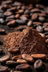 Poster - A pile of cocoa beans stacked on top of each other. Ideal for food and agriculture concepts