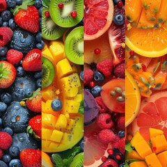 Canvas Print - A variety of fresh fruits and vegetables in a colorful collage. Ideal for healthy eating concepts