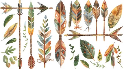 Poster - Colorful watercolor feathers and arrows. Perfect for boho-themed designs